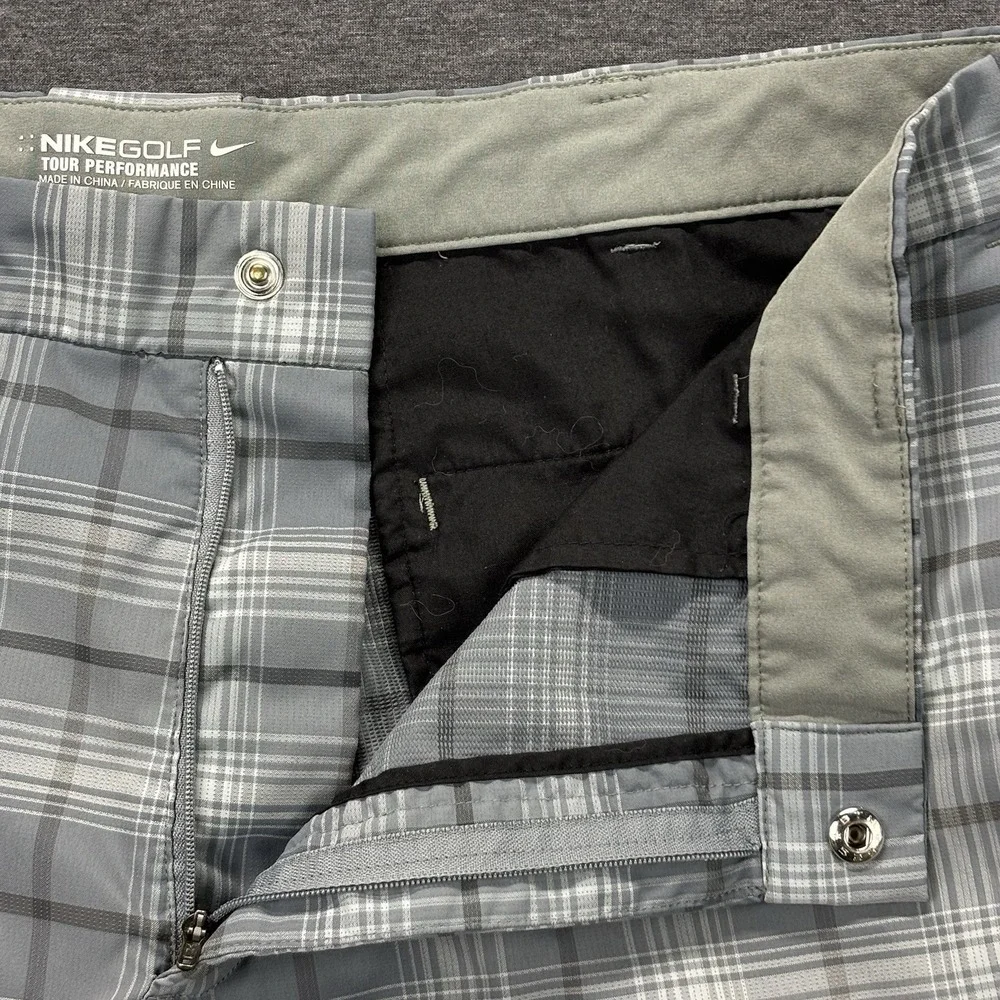 Nike Golf‎ Dri-Fit Tour Performance Shorts Mens 36 Gray Plaid Stretch Preppy